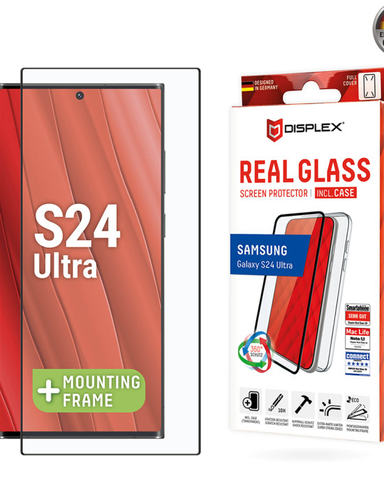 Displex - Premium [Pack] Real Glass 3D + Case - Samsung Galaxy S24 Ultra - Clear