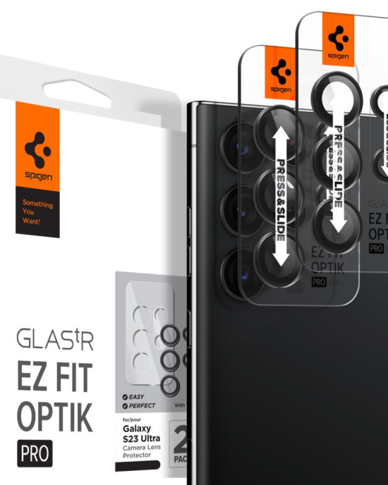 Spigen - Optik.tR ”EZ FIT” Camera Glass (2 pack) - Samsung Galaxy S23 Ultra - Black
