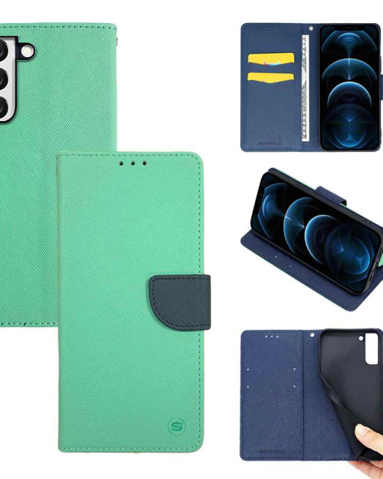 Θήκη Πορτοφόλι Sonique Trend Wallet Samsung Galaxy S22 Plus Βεραμάν / Σκούρο Μπλε
