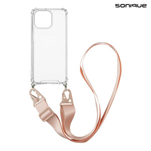 Θήκη Σιλικόνης με Strap Sonique Armor Clear Apple iPhone 14 Pro Max Ροζ