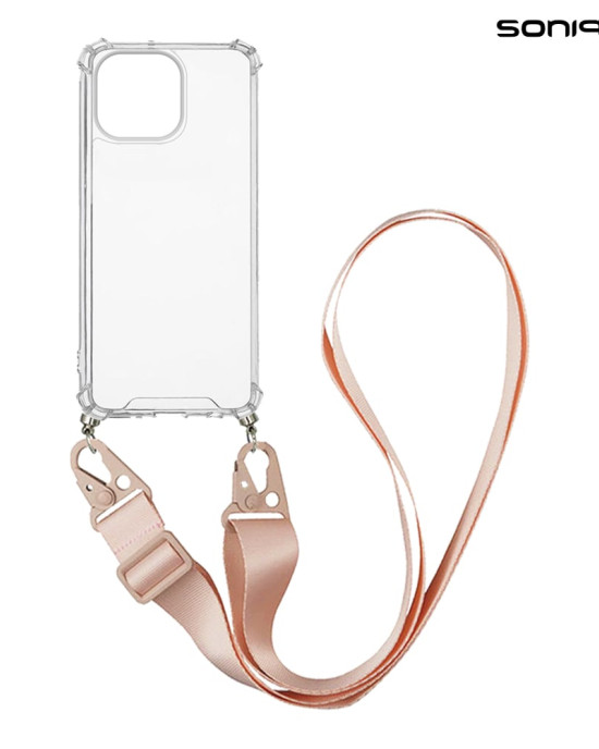 Θήκη Σιλικόνης με Strap Sonique Armor Clear Apple iPhone 14 Pro Max Ροζ
