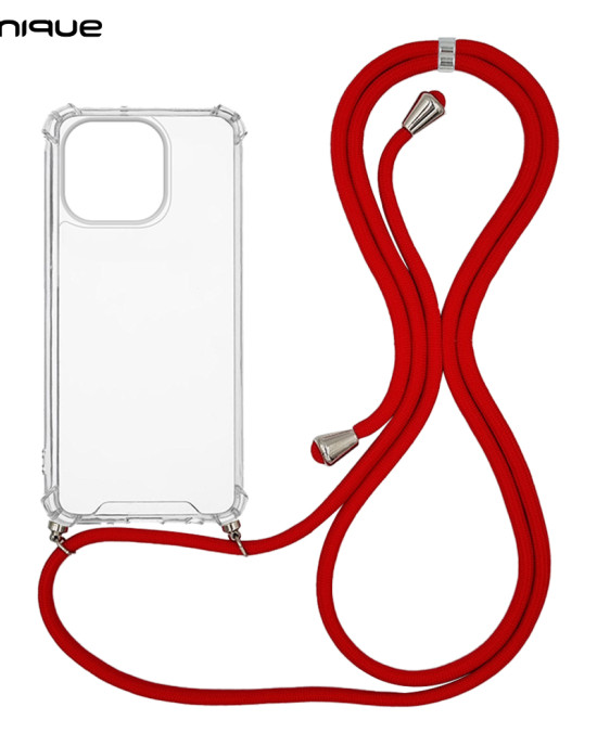 Θήκη Σιλικόνης με Κορδόνι Sonique Armor Clear Apple iPhone 14 Pro Κόκκινο