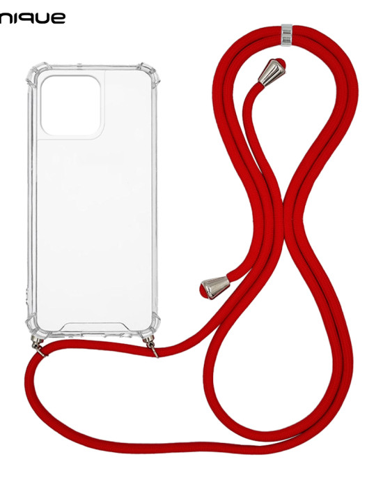 Θήκη Σιλικόνης με Κορδόνι Sonique Armor Clear Apple iPhone 15 Pro Max Κόκκινο