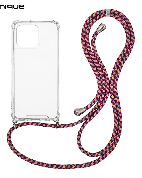 Θήκη Σιλικόνης με Κορδόνι Sonique Armor Clear Apple iPhone 15 Pro Max Rainbow Μπορντό
