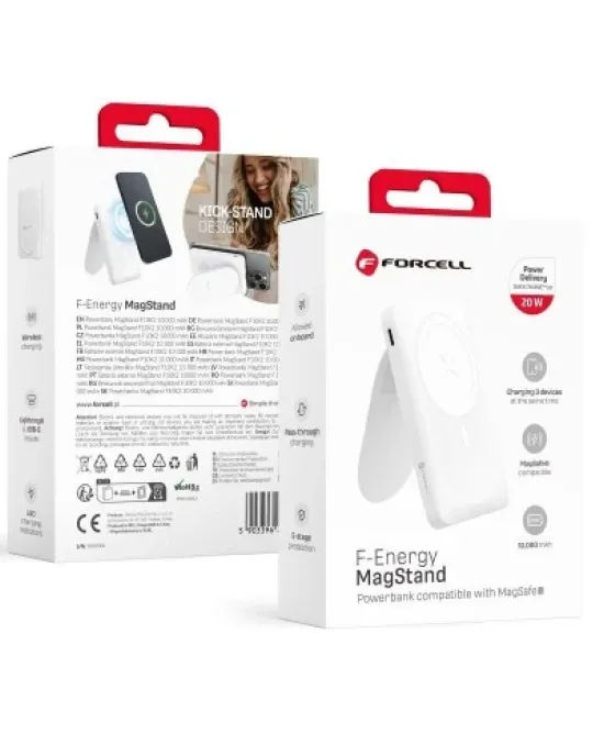 Powerbank Compatible With Magsafe Forcell F-Energy Magstand F10K2 Qc3.0 Pd 5A 20W 10000 Mah White