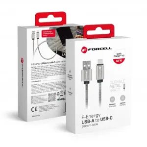 Cable Usb A To Usb C Forcell F-Energy Qc4.0 3A 66W Metal 2 M C234 Silver
