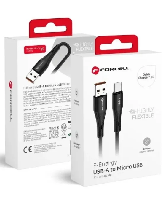 Cable Usb A To Micro Usb Forcell F-Energy Qc3.0 2,4A 18W Silicone 1 M C341 Black
