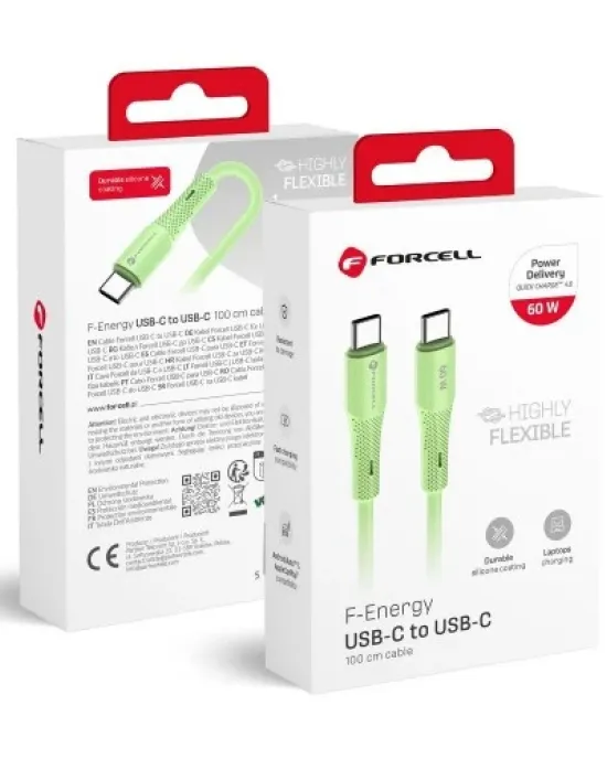 Cable Usb C To Usb C Forcell F-Energy Qc4.0 Pd 3A 60W Silicone 1 M C344 Green