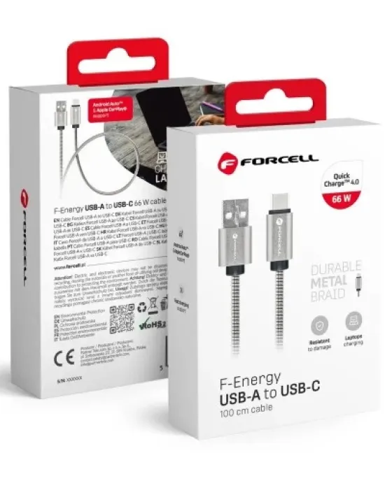 Cable Usb A To Usb C Forcell F-Energy Qc4.0 3A 66W Metal 1 M C234 Silver