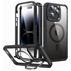 ESR - Shock Armor Kickstand HaloLock + Screen Protector - iPhone 14 Pro Max - Clear Black