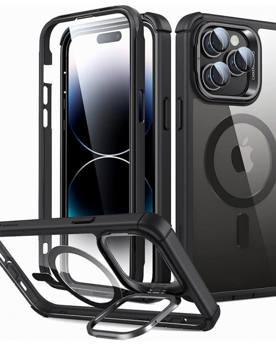 ESR - Shock Armor Kickstand HaloLock + Screen Protector - iPhone 14 Pro Max - Clear Black