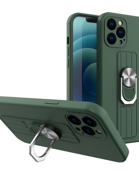 Ring Case silicone case with finger grip and stand for Samsung Galaxy S21+ 5G (S21 Plus 5G) dark green