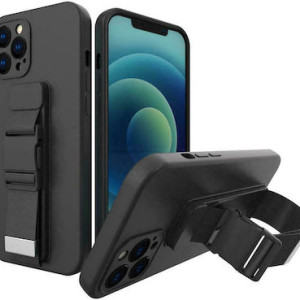 Hurtel Rope Back Cover Σιλικόνης με Λουράκι Μαύρο (iPhone XR)