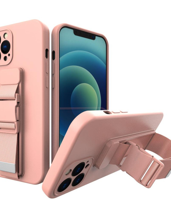 Rope case gel TPU airbag case cover with lanyard for iPhone XS Max pink