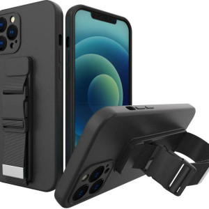 Hurtel Rope Back Cover Σιλικόνης με Λουράκι Μαύρο (iPhone 13 Pro)