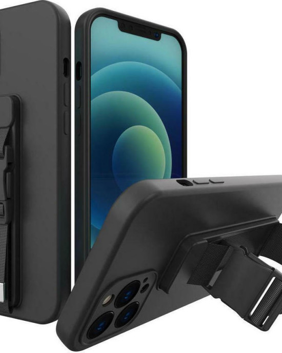 Hurtel Rope Back Cover Σιλικόνης με Λουράκι Μαύρο (iPhone 13 Pro)
