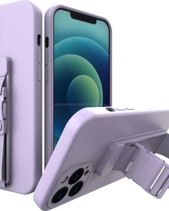 Hurtel Rope Back Cover Σιλικόνης με Λουράκι Μωβ (iPhone 13 Pro)