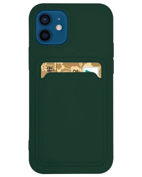 Card Case silicone wallet case with card holder documents for Samsung Galaxy A72 4G dark green